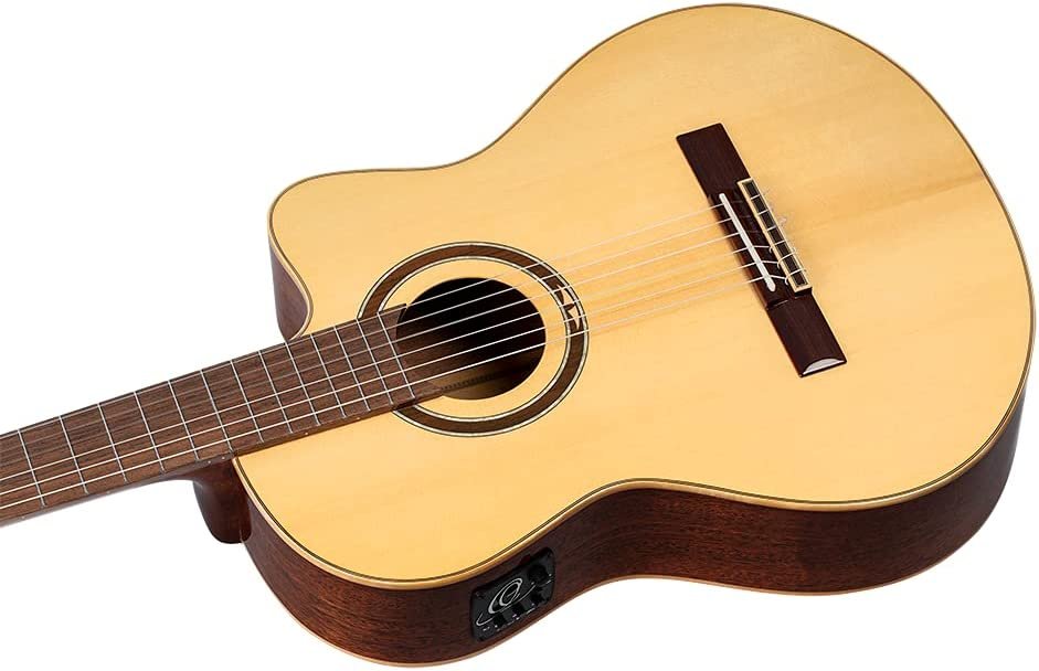 Ortega Guitars 6 String Performer Series Solid Top Slim Neck Acoustic-Electric Nylon Classical Guitar w/Bag, Right (RCE138SN)