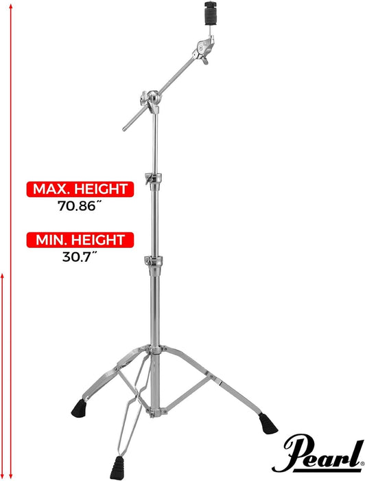 Pearl BC930 Double-Braced Cymbal Boom Stand, Heavy Weight Boom Stand with Gearless UniLock Cymbal Tilter, Three-Tier Height Adjustment, and Sturdy Double-Braced legs.