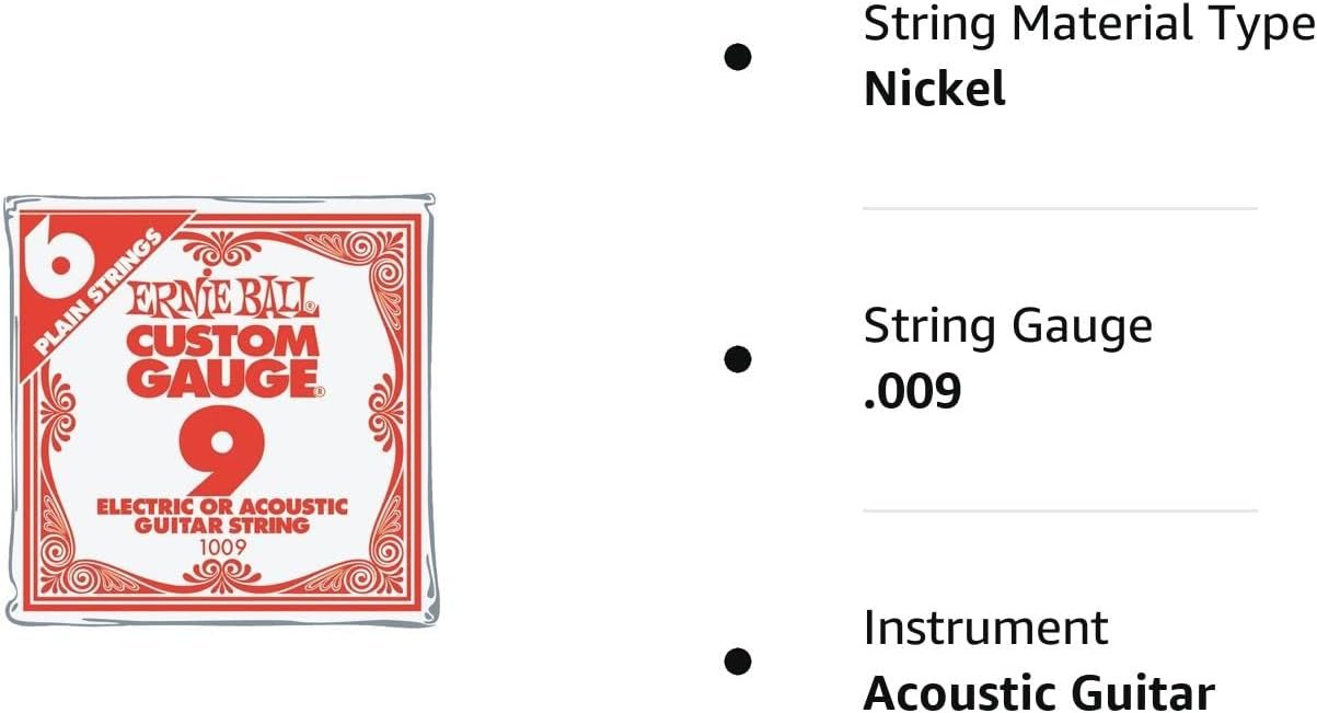 Ernie Ball Nickel Plain Single Guitar String .009 6-Pack