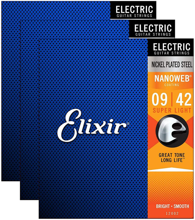 Elixir 12002 Electric Nano Super Light 9-42 (3 Pack Bundle)