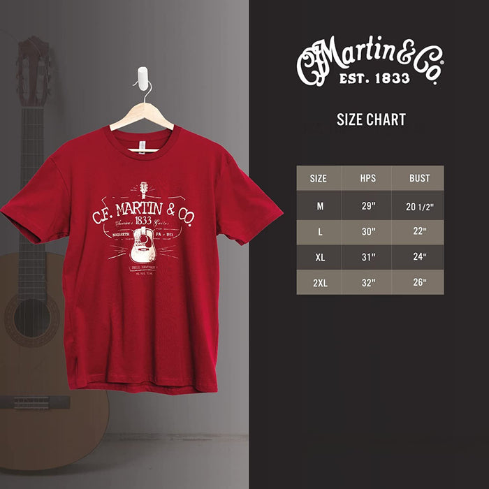 MARTIN Guitar D-28 Logo T-Shirt for Men and Women, Unisex Red T-Shirt with Cardinal Logo Large