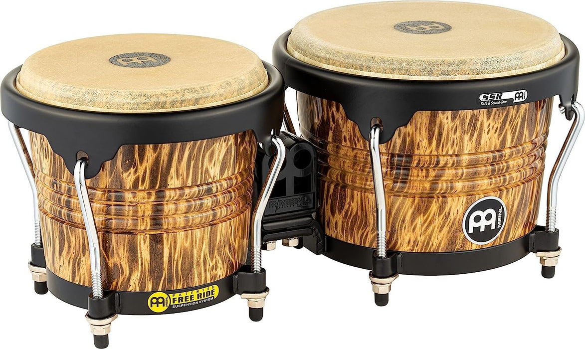 Meinl Percussion Bongos with Rubberwood Stave Shells Buffalo, Leopard Burl Finish-NOT Made in China, Free Ride Suspension System and Natural Skin Heads, 2-Year Warranty (FWB190LB)