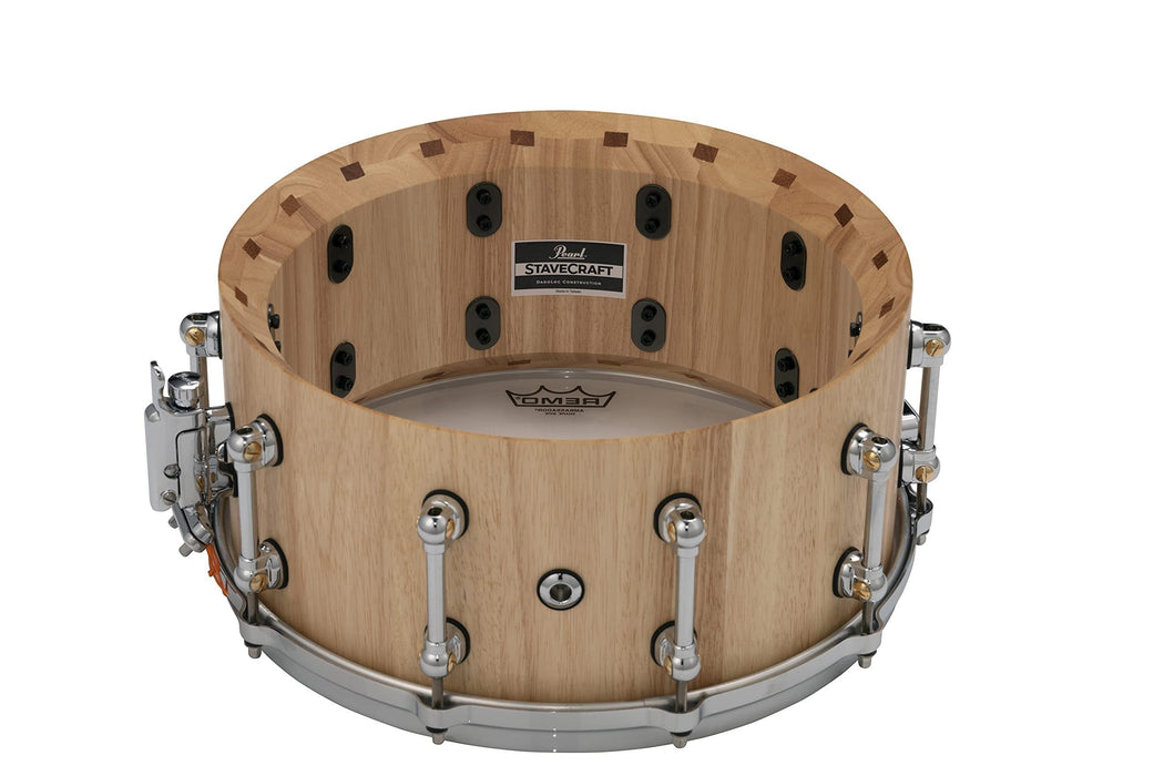 Pearl StaveCraft 14"x6.5" Maximum Volume Snare Drum with 20mm Thai Oak shell, Makha DadoLoc and MasterCast Die-Cast Hoops in Hand-Rubbed Natural Satin Finish