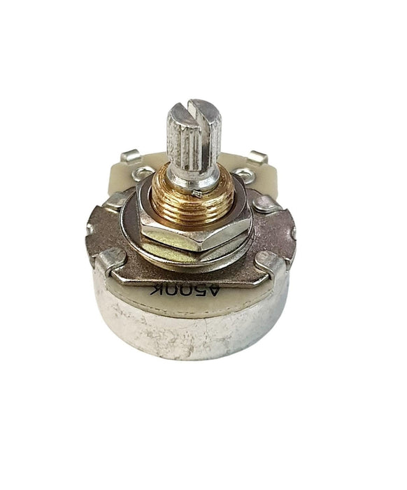 Fretmax Alpha Knurled, Split Shaft 500k Audio Potentiometer w/ M3/8" Threads & 18 Spline (FMA500K)