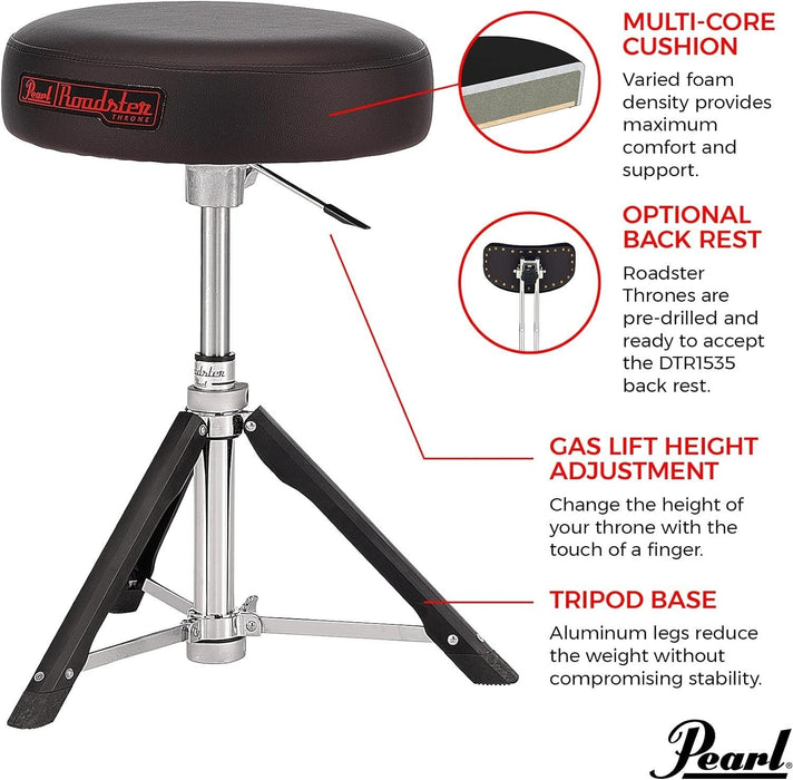 Pearl Roadster Drum Throne Seat Tri-Lateral Gas Lift Stool (D1500TGL)