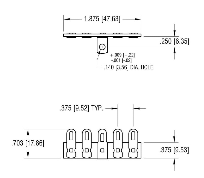 FretMax Horizontal Terminal Strips - 5 Lug, 3rd Lug Common, Pack of 5 (FMTS)