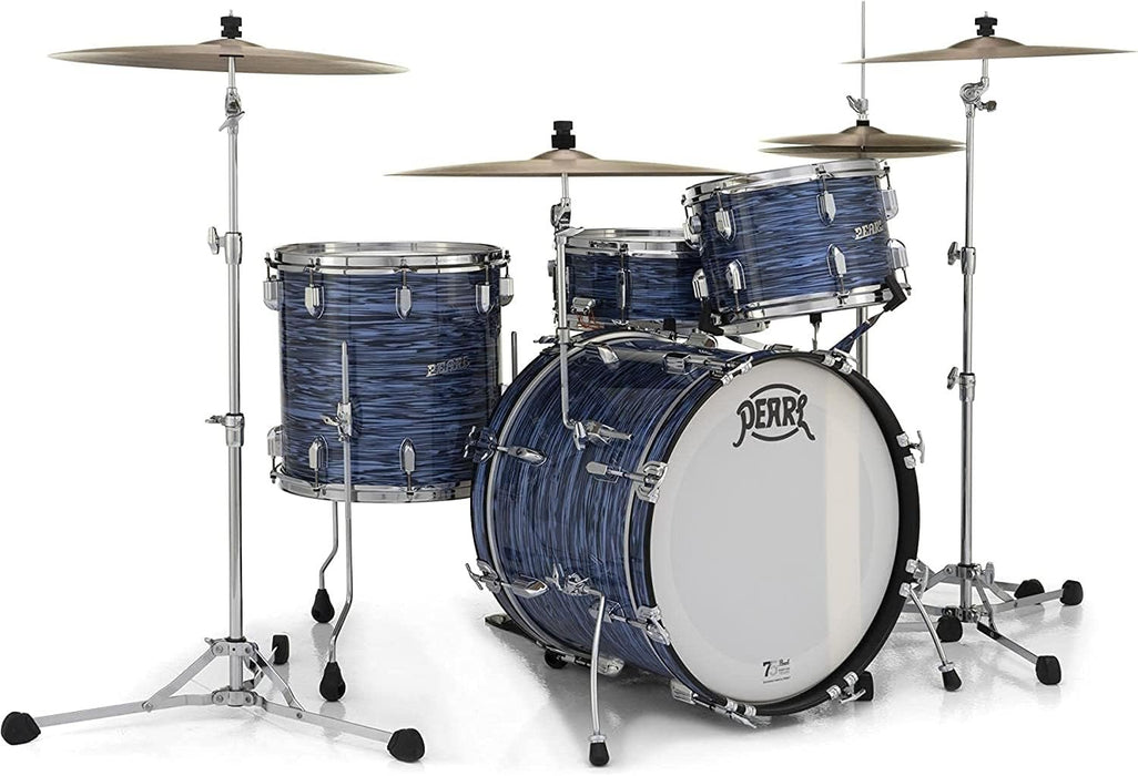 Pearl President Series Deluxe 3-piece 75th Anniversary Edition Shell Pack in Ocean Ripple (#767) covered finish featuring 22"x14" Bass Drum w/Cymbal Holder, 13"x9" Tom, and 16"x16" Floor Tom