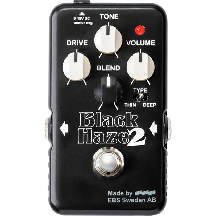 EBS Black Haze 2 Bass Overdrive and Distortion Pedal - Analog, 3-Mode Drive (Deep/Normal/Thin), Blend Control, 9-18V, True Bypass, Works on Bass and Guitar
