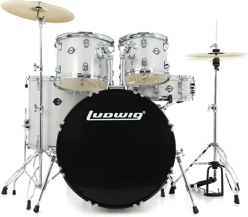Ludwig Accent Drive 5-Piece Complete Drum Set with 22" Bass Drum - Silver Sparkle (LC19515)