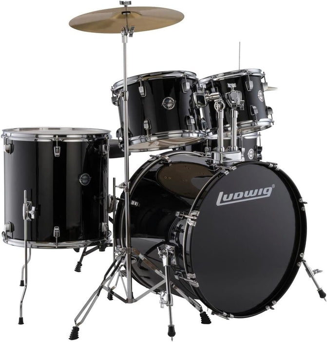 Ludwig Accent Drive 5-Piece Complete Drum Set with 22" Bass Drum - Black Sparkle (LC19511)