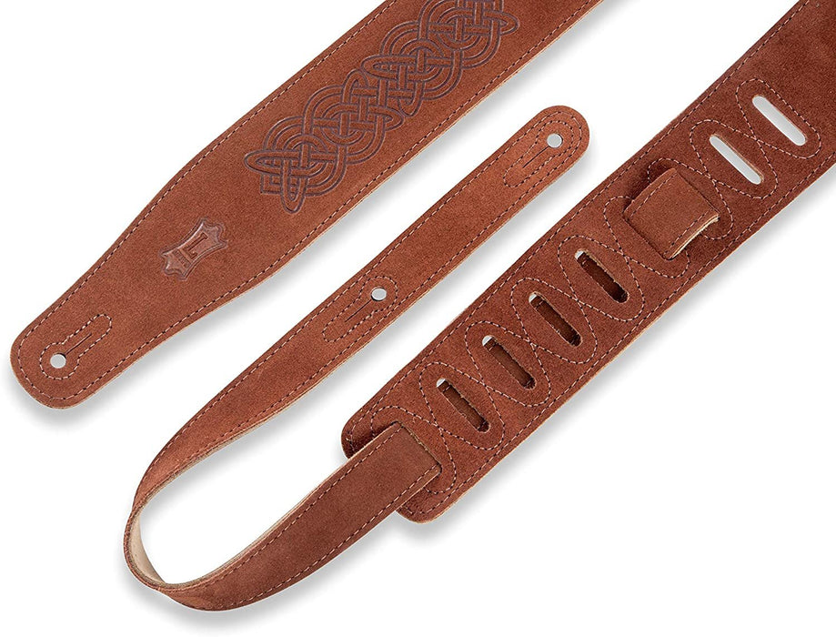 Levy's Leathers 2.5" Suede Leather Guitar Strap Celtic Knot Emboss Design; Brown (MS26CK-BRN)
