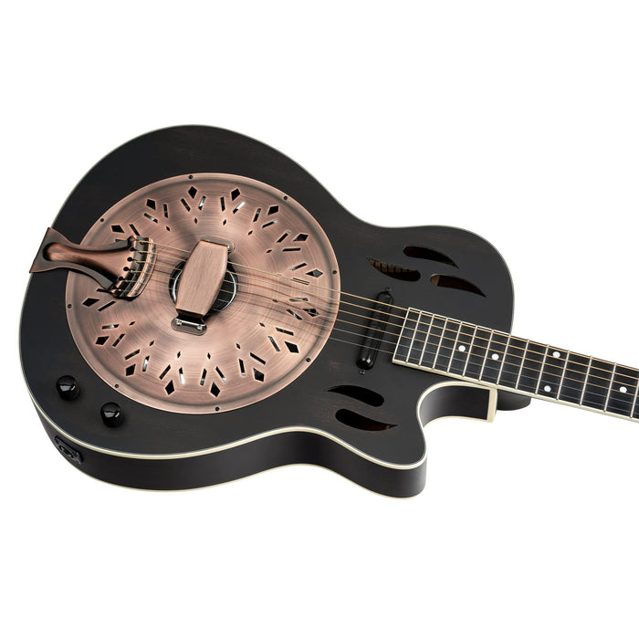 Ortega Guitars 6-String Americana Series Acoustic-Electric Resonator Guitar - Distressed Black (RRG40CE-DBK)