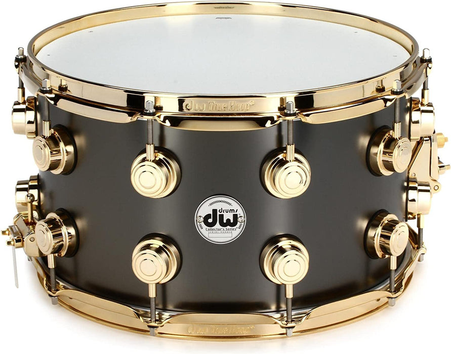 DW Collector's Series Metal Snare Drum - 8-inch x 14-inch - Satin Black Over Brass - Gold Hardware