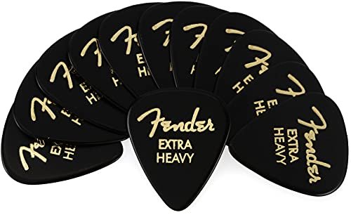 Fender Classic Celluloid Guitar Picks 351 Shape, Black, Extra Heavy, 12-Pack