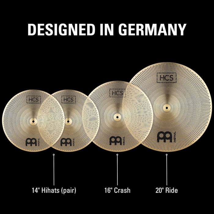 Meinl Cymbals HCS Complete Practice Cymbal Set with Quiet Volume for Drums — Low Noise Durable Brass Alloy and Musical Tone, 2-Year Warranty (P-HCS141620)