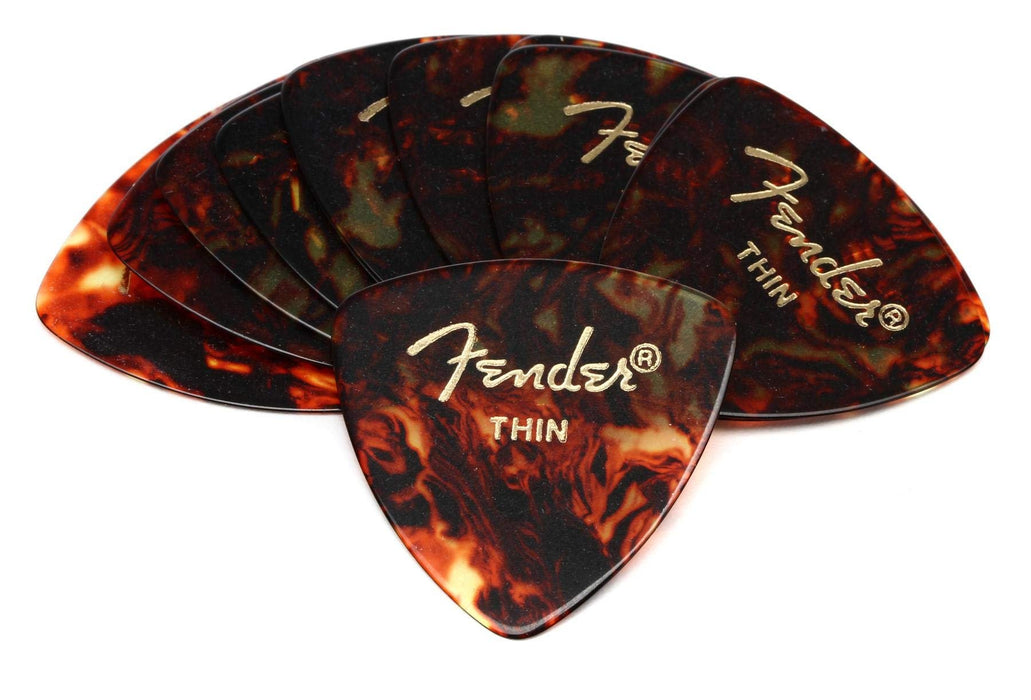 Fender Classic Celluloid Guitar Picks 351 Shape, Black, Extra Heavy, 12-Pack