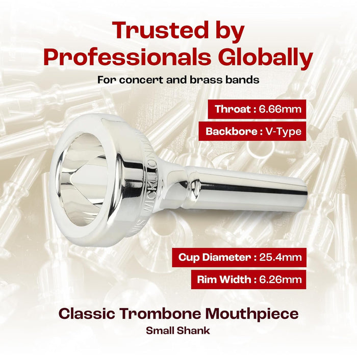 Denis Wick Classic Trombone Mouthpiece Silver Plated, 5880-12CS - V-Type Design for Balanced Tone & Smooth Response - Small Shank Fitting Trombone Accessory 24.7 x 6.5 x 6.1mm