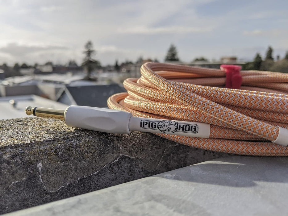 Pig Hog Orange Creme 2.0 Guitar Bass Cable, 10ft - Straight-Right Angle (PCH102OCR )