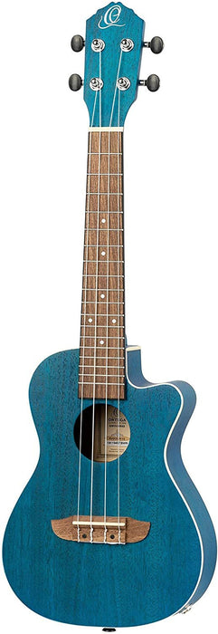 Ortega Guitars, 4-String Earth Series Concert Acoustic/Electric Ukulele, Right, Transparent Ocean Blue, (RUOCEAN-CE)