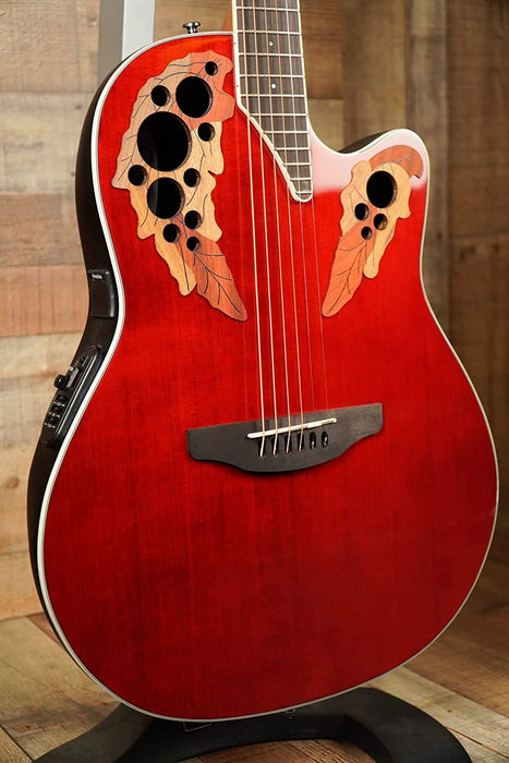 Ovation Celebrity Collection 6 String Acoustic-Electric Guitar, Right, Ruby Red, Super Shallow Body (CE48-RR)