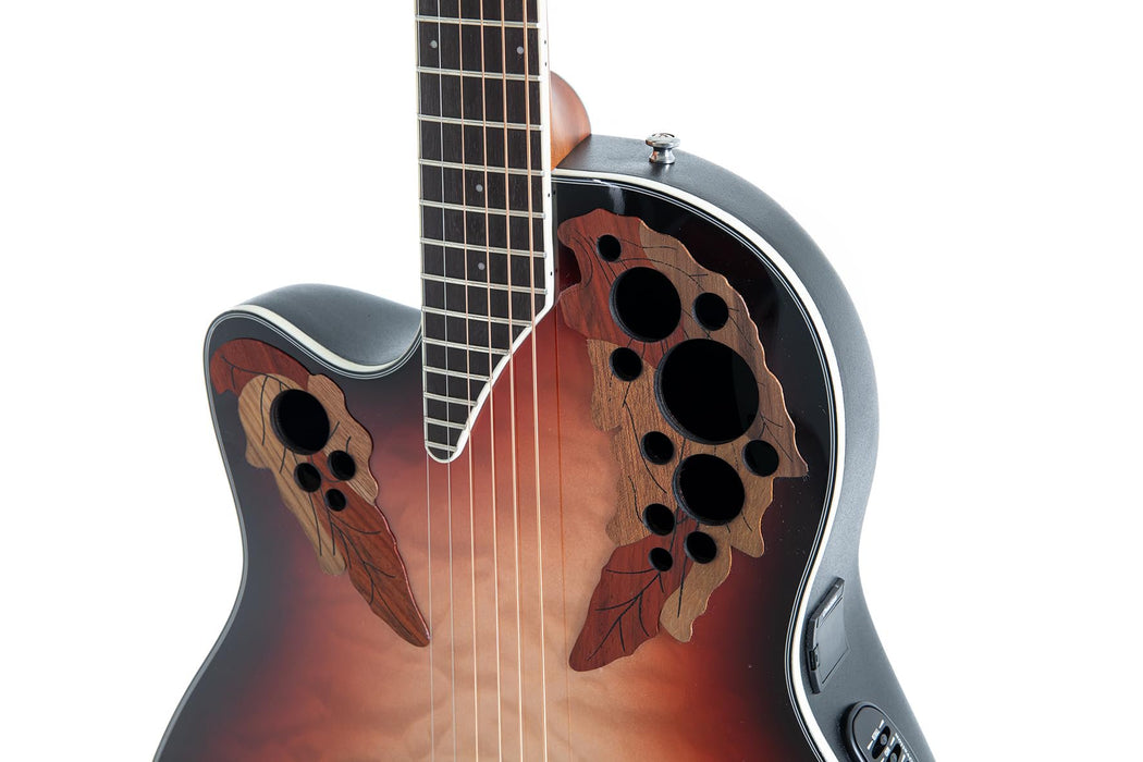Ovation Celebrity Elite Plus E-Acoustic Guitar CE44LX-1R, MS/Mid/Cutaway, Ruby Burst, Lefty