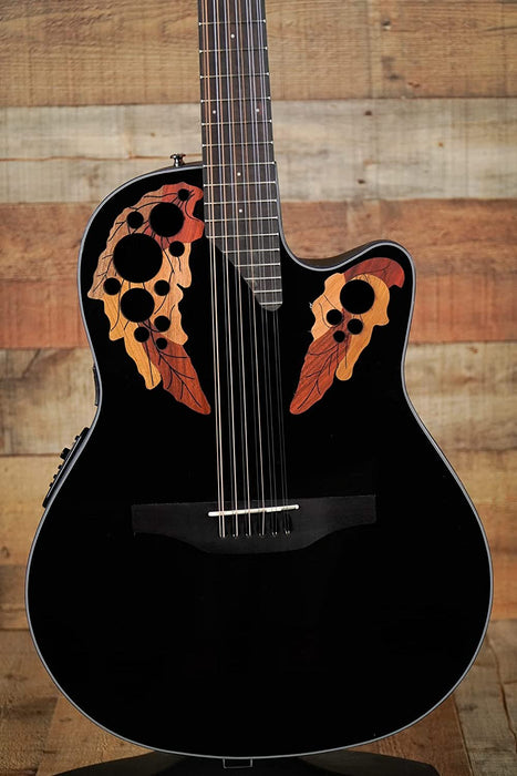 Ovation Celebrity Collection 12 String Acoustic-Electric Guitar, Right, Black, Mid Depth Body (CE4412-5)