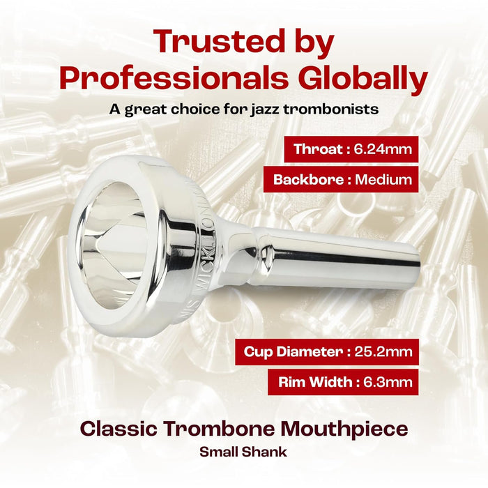 Denis Wick Classic Trombone Mouthpiece Silver Plated, 5880-12CS - V-Type Design for Balanced Tone & Smooth Response - Small Shank Fitting Trombone Accessory 24.7 x 6.5 x 6.1mm