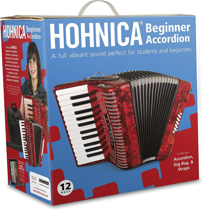 Hohner Accordions 1303-RED 12 Bass Entry Level Piano Accordion, Red