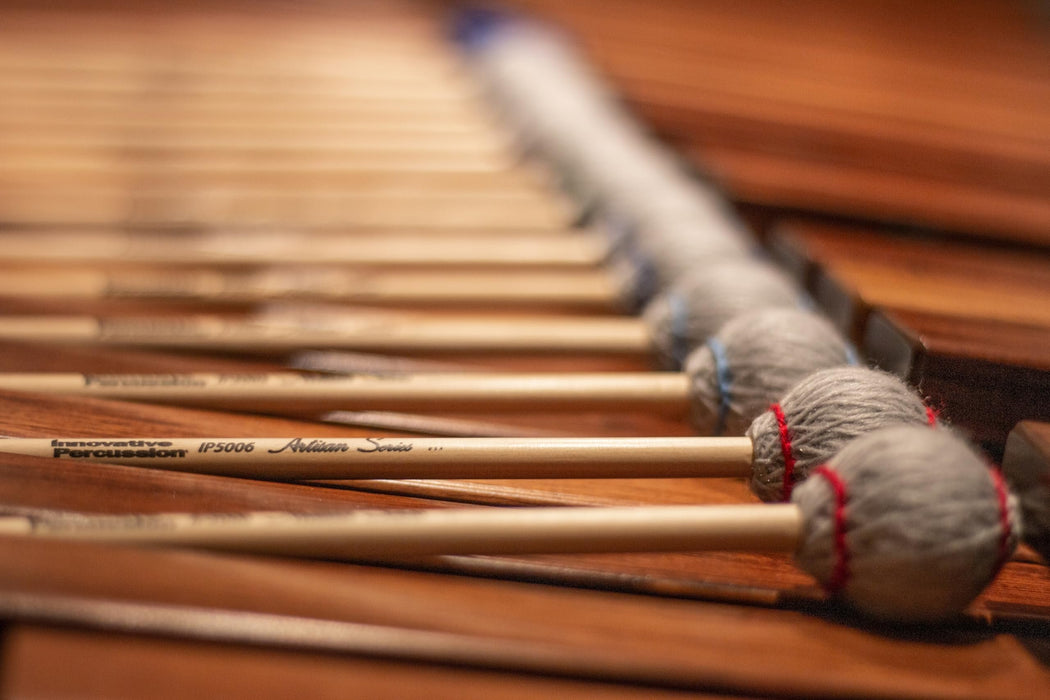 Innovative Percussion IP5006R Artisan Series Very Hard Light-Gray Yarn Head Marimba Mallets W/Rattan Handles, Pair