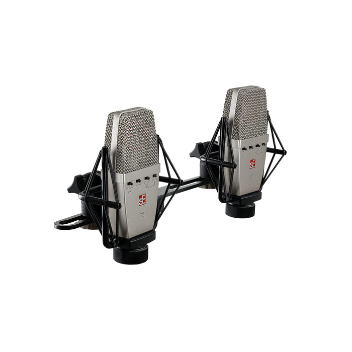 SE Electronics T2-Pair Factory Matched Pair of T2 Large Diaphragm Condenser Microphone, Silver (SE-T2-PAIR-U)