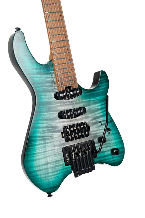 Cort SPACEG6TRSGLG Space G6TR Headless Electric Guitar Semi Gloss Lagoon