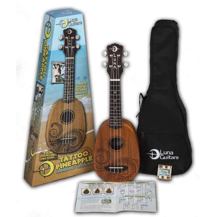 Luna Tattoo Mahogany Soprano Pineapple Ukulele Pack