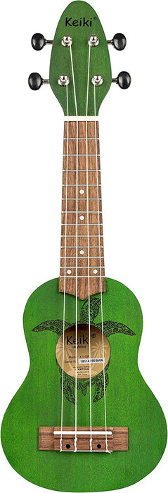 Ortega Guitars, 4-String Keiki Series Sopranino Ukulele with Turtle Etching, Right, Transparent black, (K1-CO)