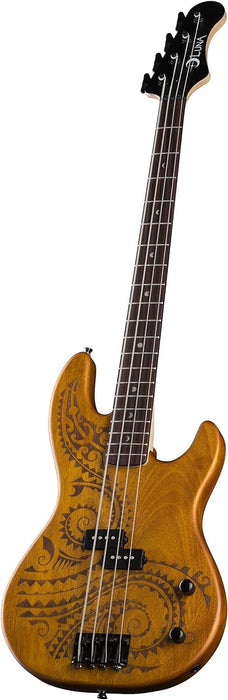 Luna Tattoo 34" Long Scale Electric Bass Guitar, Satin Natural