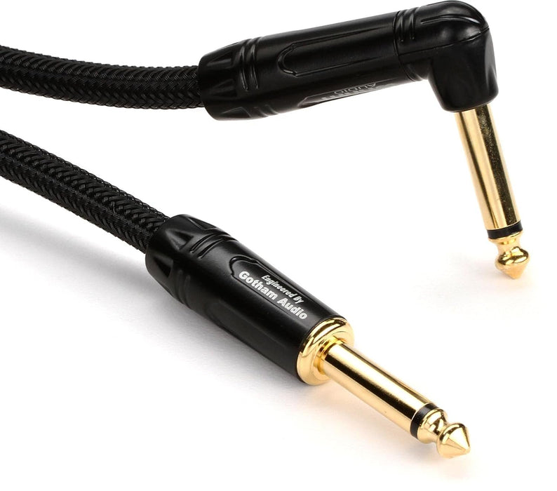 Warm Audio Prem-TS-1RT-18' Premier Series Straight to Right Angle TS Instrument Cable - 18-foot,Black/Gold