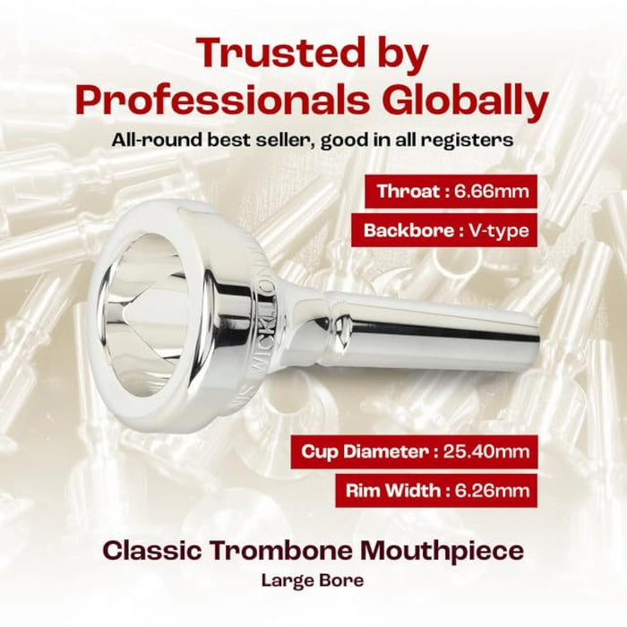 Denis Wick Classic Trombone Mouthpiece Silver Plated, 5880-12CS - V-Type Design for Balanced Tone & Smooth Response - Small Shank Fitting Trombone Accessory 24.7 x 6.5 x 6.1mm