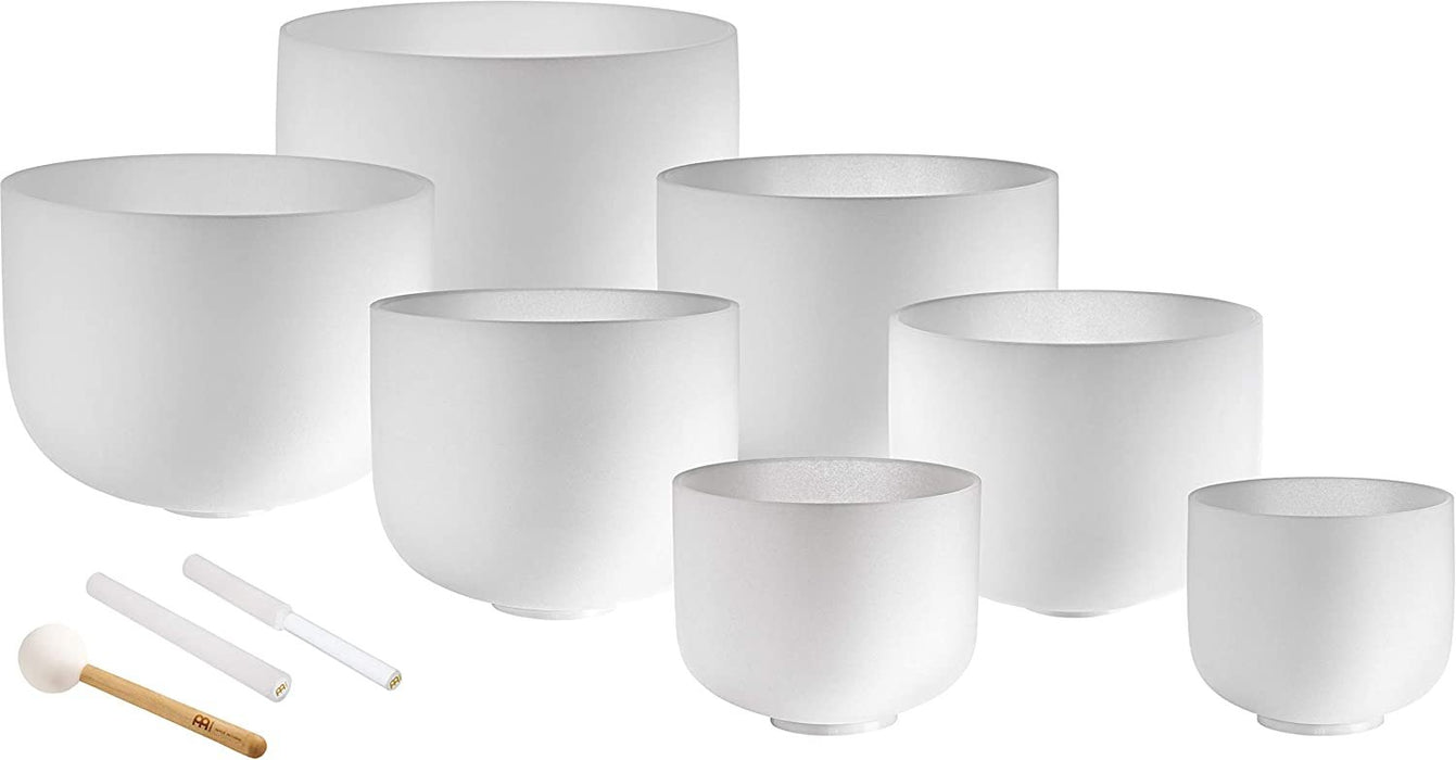 Crystal Singing Bowl Set, 7 Pieces, High-purity Quartz 432 Hz Tuning — for Meditation, Chakra Healing, Sound Therapy and Yoga, White Frosted, 2-YEAR WARRANTY