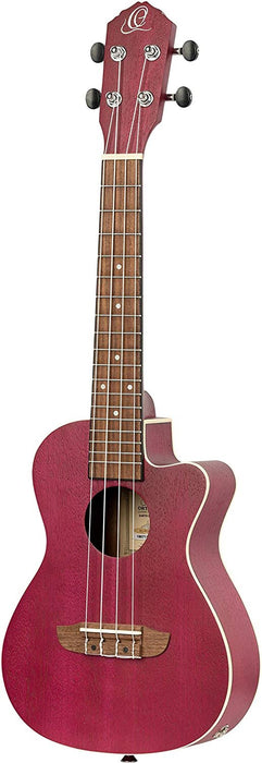 Ortega Guitars, 4-String Earth Series Concert Acoustic/Electric Ukulele, Right, Ruby Raspberry, (RURUBY-CE)