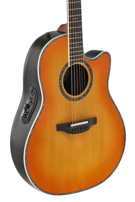 Ovation Electric Acoustic Guitar Pro Series Custom Balladeer - Solid AAA Grade Sitka Spruce Top - Deep Contour Lyrachord Body - Includes 20 mm Soft Case - Honey Burst - 2762BL-HB-G
