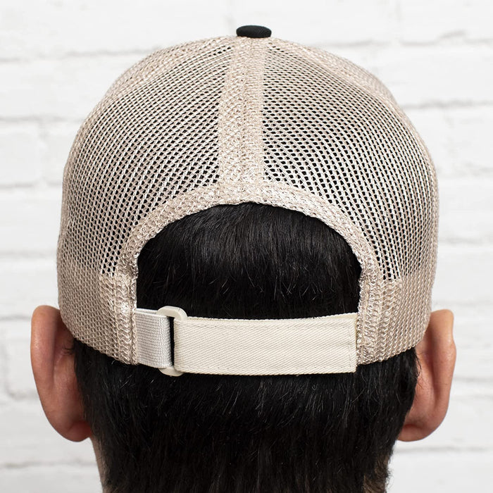 Martin Guitar Trucker Hat with Tan Mesh Back, Black Adjustable Unisex Hat for Men and Women