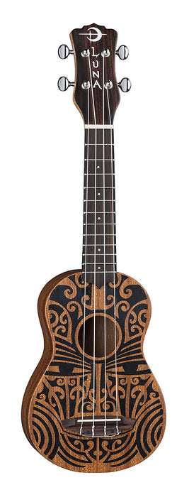 Luna Tribal Mahogany Soprano Ukulele, Satin Natural