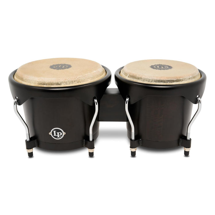Latin Percussion LP601NYII City II Series Bongo Set with Double Stand 7” & 8” Black