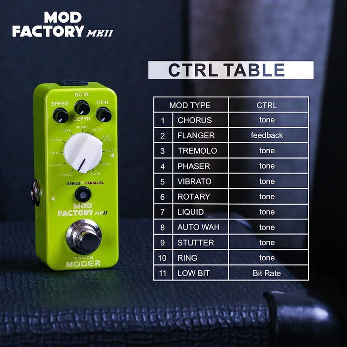 MOOER MOD Factory MKII with 11 Different Modulation Effects, Chorus, Flange, Tremolo, Phase, Low-bit, Ring Modulator, Real-time Tap Tempo, Acceleration Function