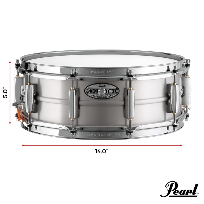 Pearl 14"x5" SensiTone Heritage Alloy Aluminum Snare Drum with Beaded Shell, 2.3mm Triple-Flanged Hoops, and 10 arched CL Lugs