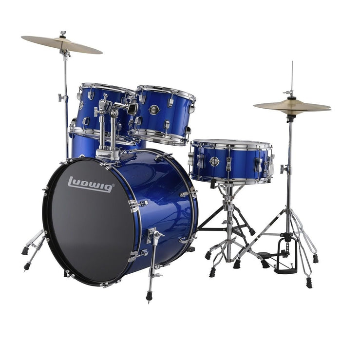 Ludwig Accent 5-piece Complete Drum Set w/22" Bass Drum and Wuhan Cymbals - Blue Sparkle (LC19519)