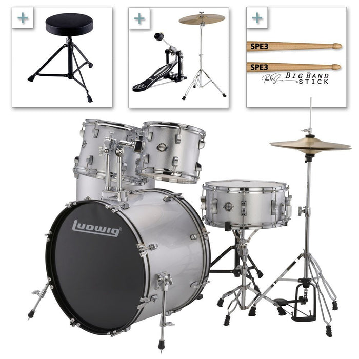 Ludwig 5 Piece Accent Drive Complete Drum Package with Cymbals (Black)