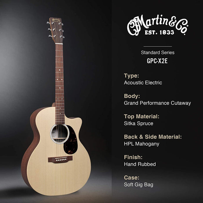 Martin GPC-X2E Grand Performance Sitka/Mahogany HPL Natural w/Fishman MX & Gig Bag