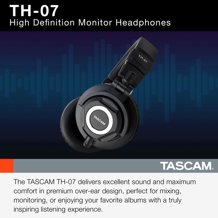 Tascam TH-07 High Definition Studio Monitor Headphones , Black