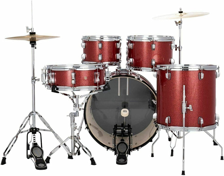 Ludwig Accent 5-piece Complete Drum Set with 22 inch Bass Drum and Wuhan Cymbals - Red Sparkle