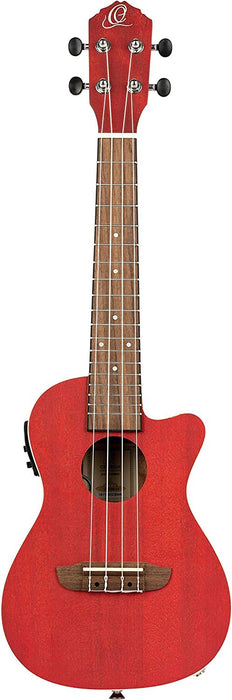 Ortega Guitars, 4-String Earth Series Concert Acoustic/Electric Ukulele, Right, Transparent Fire Red, (RUFIRE-CE)